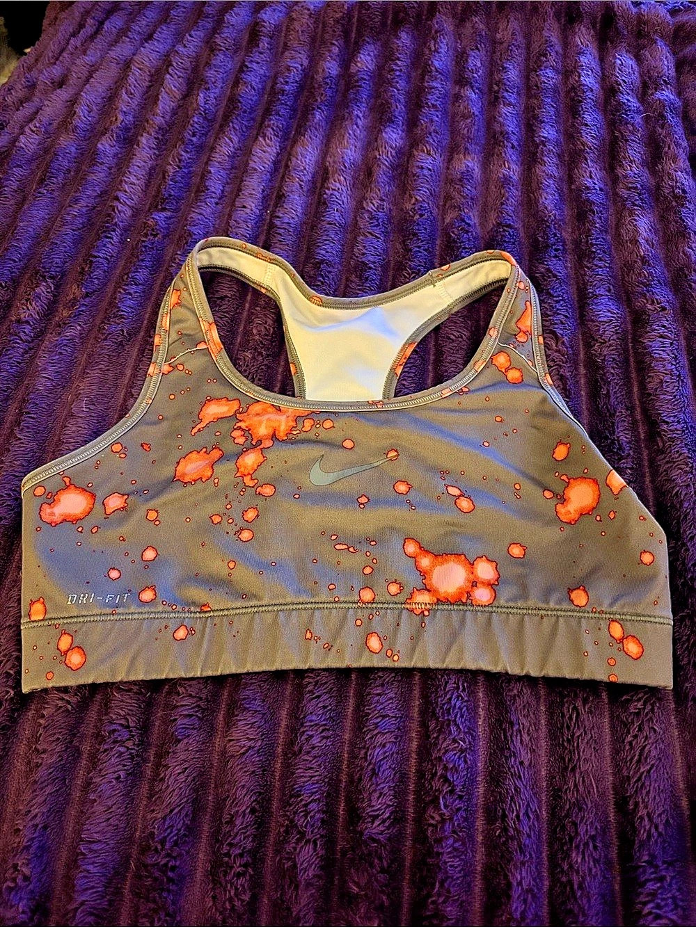 Nike Printed Sports Bra in Gray & Orange